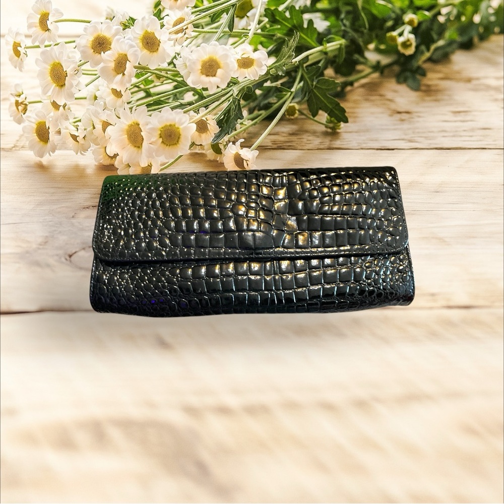 Carlos Falchi Black Fatto a Mano Crocodile-Embossed Clutch - Picture 2 of 4